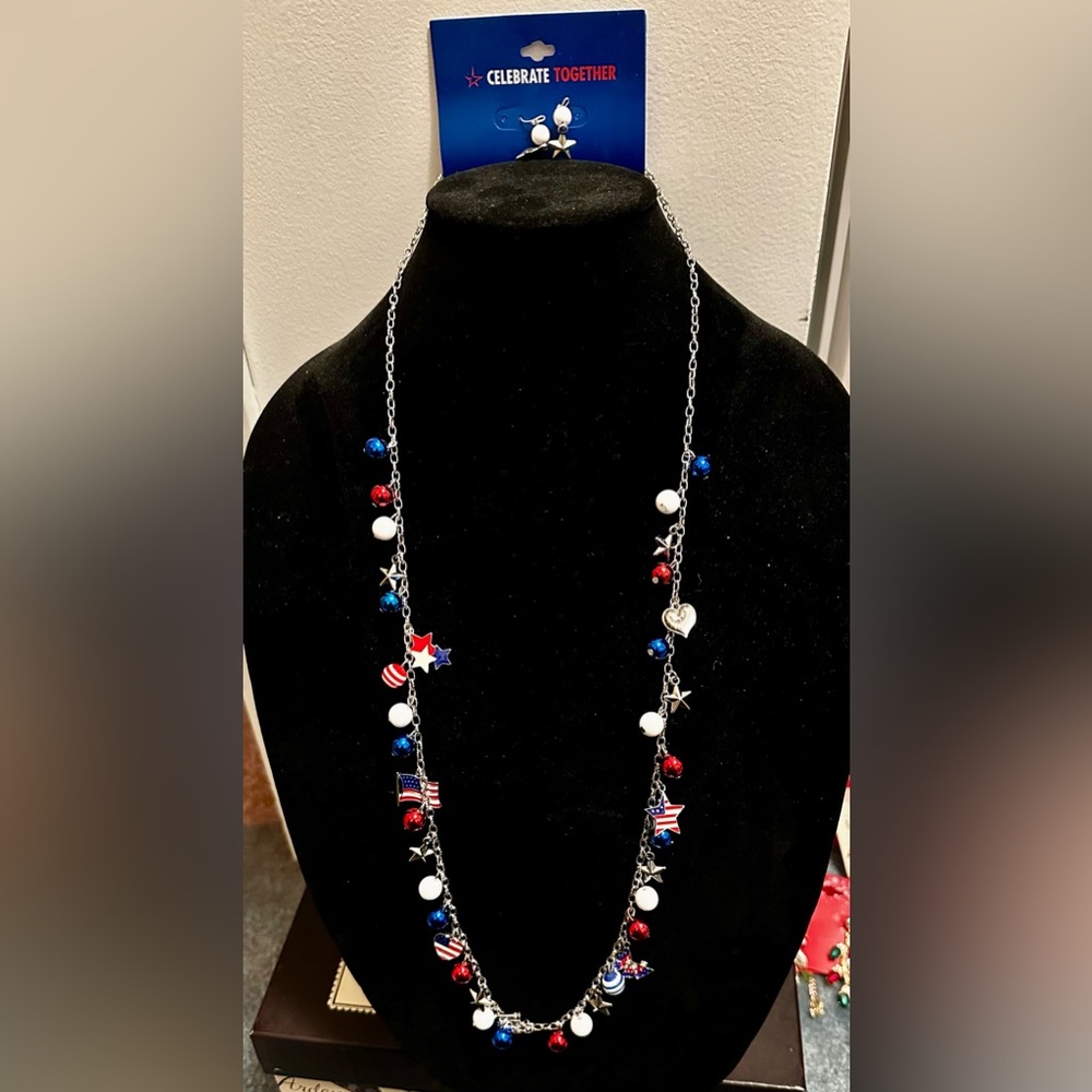 Kohl's Red, White, and Blue Long Charm Necklace Set 4th of July